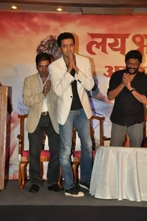Riteish Deshmukh greets the audience at the Success Bash for Lai Bhari