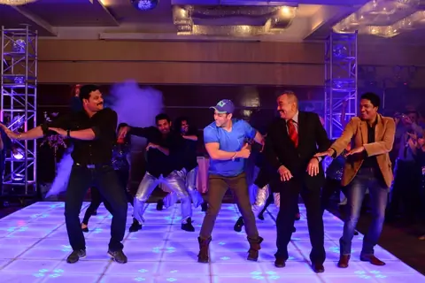 Salman Khan performs with the cast of C.I.D