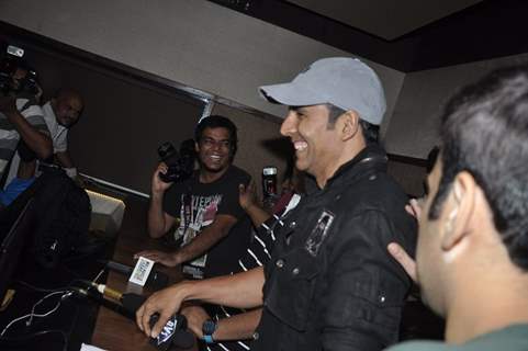 Akshay Kumar addressing media at the Promotion of his upcoming movie It's Entertainment