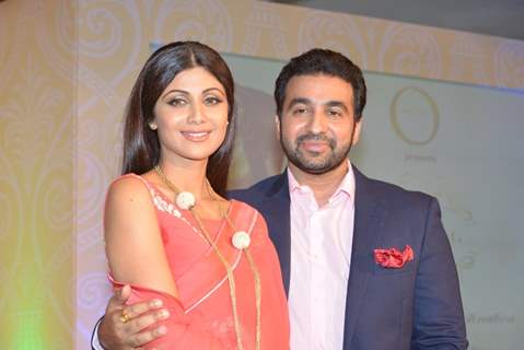 Shilpa Shetty and Raj Kundra pose for the media at the Launch of Goa Wedding Fest