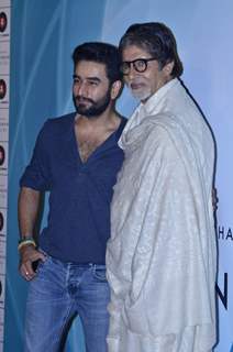 Shekhar Ravjiani poses with Amitabh Bachchan  Hanu at the Launch of his Hanuman Chalisa Album