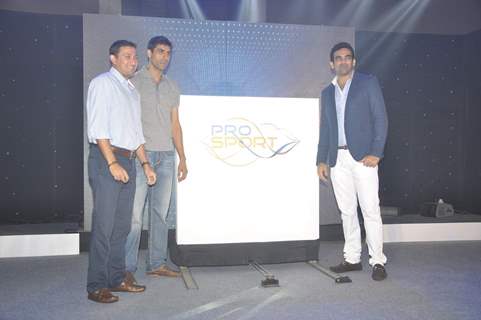 Ajit Agarkar, Ashish Nehra and Zaheer Khan at the launch of 'Pro Sport'