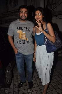 Shilpa Shetty and Raj Kundra pose for the media at PVR