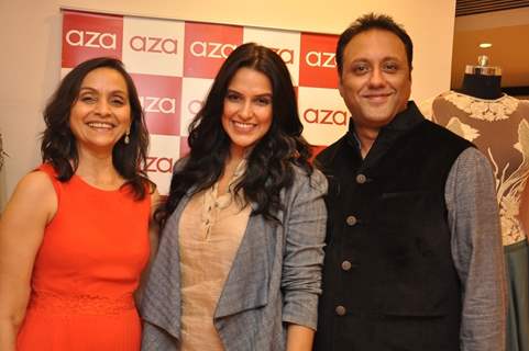 Alka Nishar of AZA, Neha Dhupia and Varun Bahl at the Couture Collection Preview at AZA