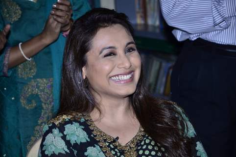 Rani Mukherjee gives a cute smile for the camera at the Promotion of Mardaani at a Local School