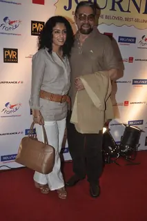Kabir Bedi with a friend at the Premiere of 100 Foot Journey hosted by Om Puri