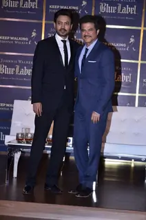 Anil Kapoor and Irrfan Khan pose for the media at 'The Gentleman's Wager' Panel Discussion 3