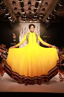 Model showcases the designs at the Bangalore Fashion Week Day 1