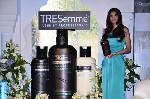 Diana Penty poses with the Tresseme product at the launch