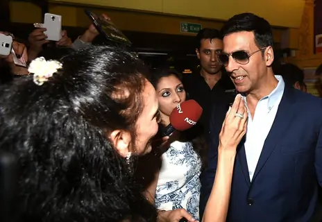 Akshay Kumar giving media bytes at the Launch of World Kabaddi League in London