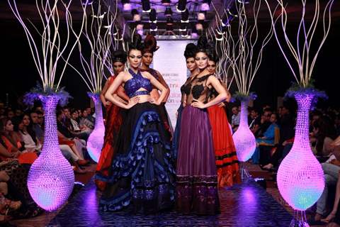 Models showcase the designs at the Bangalore Fashion Week Day 3