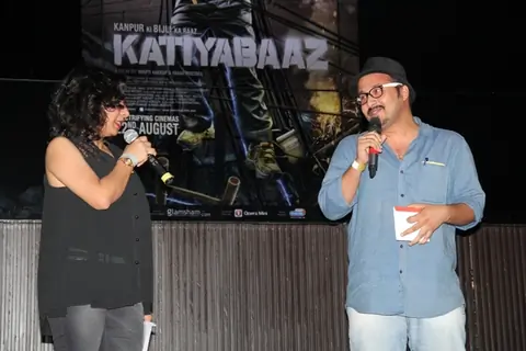Devanshu Kumar interacts with the host at the Song Launch of Katiyabaaz