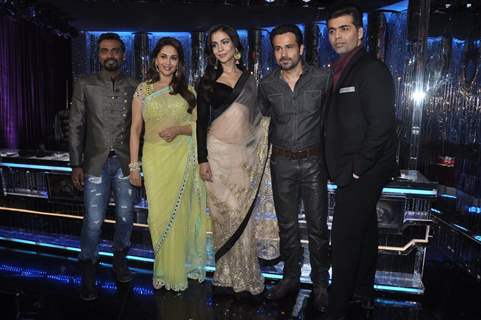 Emraan Hashmi and Humaima pose with Remo, Madhuri and Karan at Jhalak Dikhla Jaa