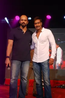Ajay Devgn and Rohit Shetty at the Promotions of Singham Returns at Mithibai College