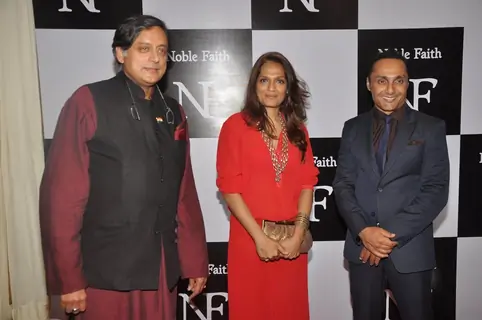 Shashi Tharoor with Rahul Bose and a friend at the Birthday Bash cum Launch