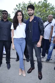 Shahid Kapoor and Shraddha Kapoor poses smartly at the Promotion of Haider