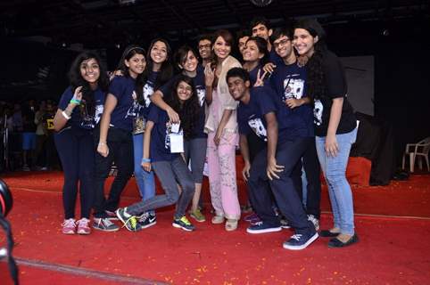 Bipasha Basu clicks a pic with her fans at the Promotions of Creature 3D at Mithibai College
