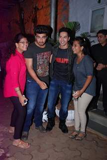 Arjun and Varun click a pic with their fans at the Wrap Up Party of Badlapur