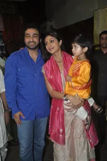 Raj Kundra with Shilpa Shetty and their son at Isckon Temple on Janmashtami