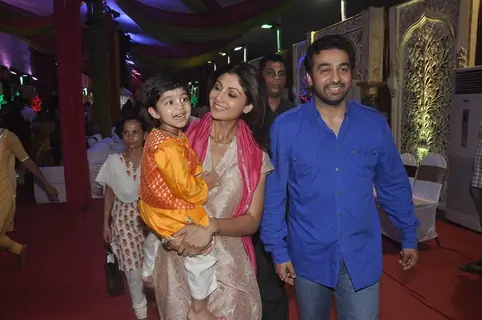 Raj Kundra with Shilpa Shetty and their son at Isckon Temple on Janmashtami