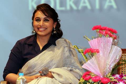 Rani Mukherjee gives a beautiful smile for the camera at the Promotion of Mardaani at Kolkatta