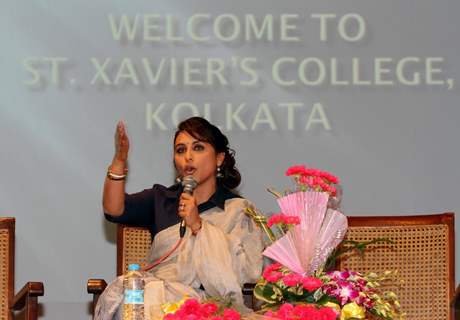 Rani Mukherjee interacts with the audience at the Promotion of Mardaani at Kolkatta