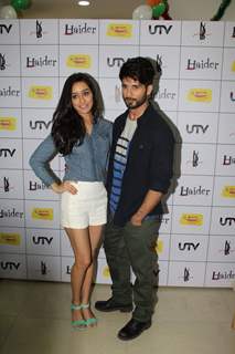 Shahid Kapoor and Shraddha Kapoor pose for the media at the Music Launch of Haider at Radio Mirchi