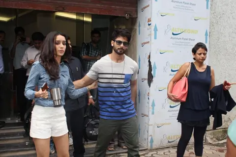 Shahid Kapoor and Shraddha Kapoor pose for the media at the Music Launch of Haider at Radio Mirchi