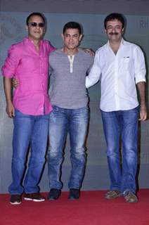 Vidhu Vinod Chopra, Aamir Khan and Rajkumar Hirani at the Second Poster Launch of P.K.