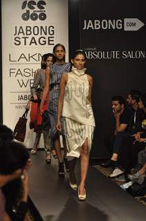 Models showcase designs by Munkee See Munkee Do at the Lakme Fashion Week Winter/ Festive 2014 Day 4