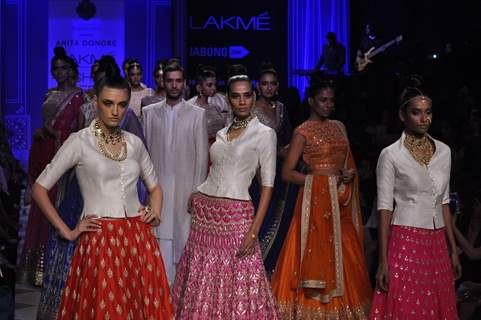 Models showcase designs by Anita Dongre at the Lakme Fashion Week Winter/ Festive 2014 Day 4