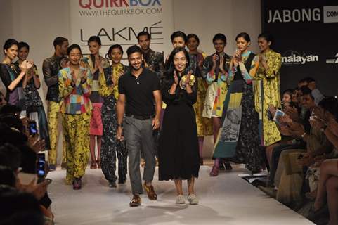 Models showcase designs by Quirk Box at the Lakme Fashion Week Winter/ Festive 2014 Day 4