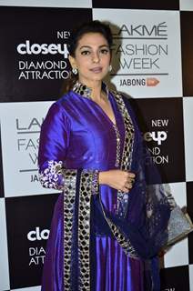 Juhi Chawla was seen at the Lakme Fashion Week Winter/ Festive 2014 Day 6