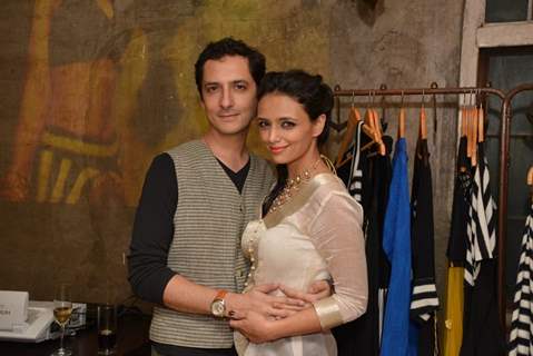 Roshni Chopra poses with her husband at the Launch of her Fashion Label