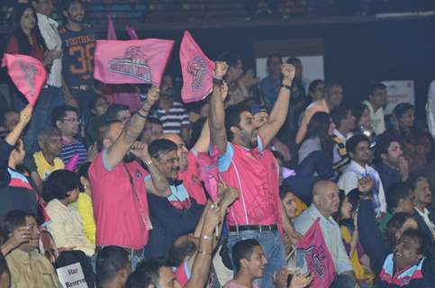 Abhishek Bachchan celebrates his win at the Pro Kabbadi League Semi Finals