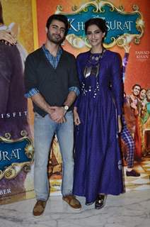 Sonam Kapoor and Fawad Khan pose for the media at the Promotions of Khoobsurat