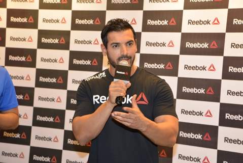 John Abraham addressing the media at the Press Meet of Reebok