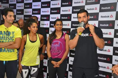 John Abraham addressing the media at the Press Meet of Reebok