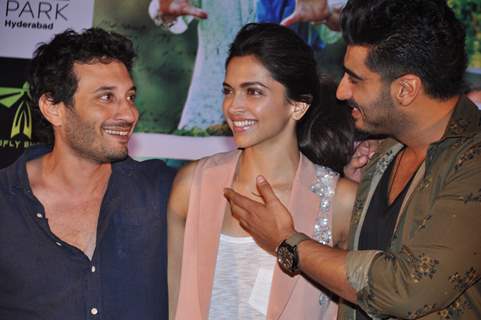 Homi Adajania, Arjun Kapoor and Deepika Padukone at the Press Meet of Finding Fanny