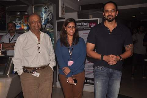 Rohit Shetty poses with Meghna Ghai and a guest at Whistling Woods