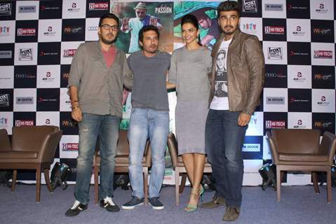 Dinesh Vijan, Homi Adajania, Arjun Kapoor and Deepika Padukone at the Promotions of Finding Fanny