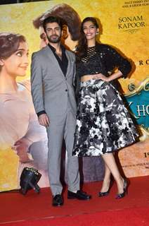 Sonam Kapoor and Fawad Khan pose for the media at the Music Launch of Khoobsurat