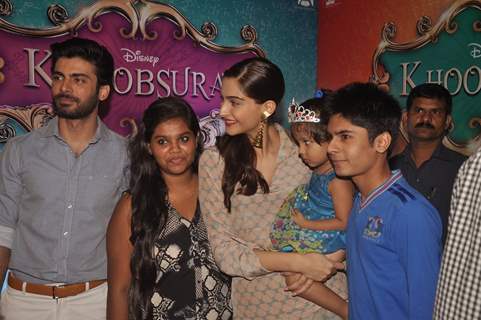 Fawad and Sonam pose with their fans at the Promotions of Khoobsurat at Viviana Mall, Thane