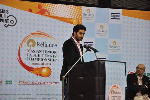 Abhishek Bachchan addressing the audience at Asian Junior TT Championship