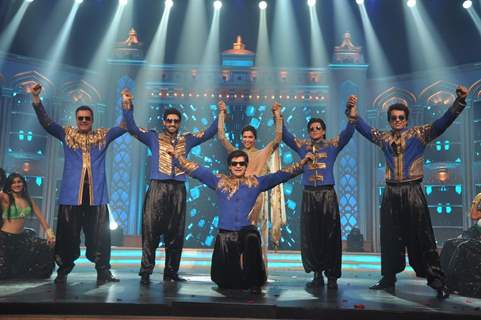 Cast of Happy New Year performing at the Music Launch