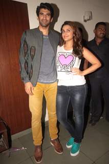 Parineeti and Aditya pose for the media at the Promotion of Daawat-e-Ishq in Delhi