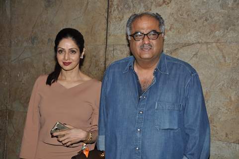 Boney Kapoor and Sridevi Kapoor pose for the media at the Special Screening of Khoobsurat