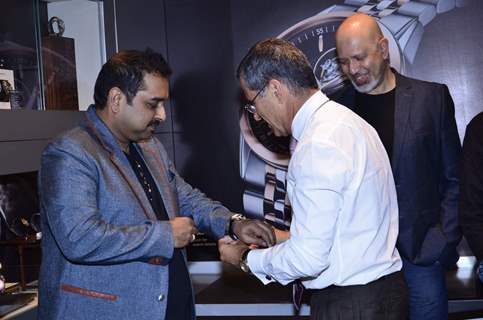 Shankar Mahadevan tries a watch at the Launch of Raymond Weil Store