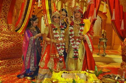 Kunwar Pratap and Ajabde pose for the camera at their Royal Rajputana Wedding