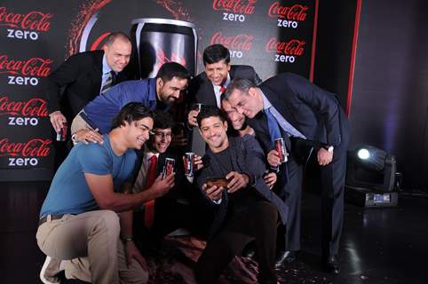 Farhan Akhtar clicks a selfie at the Launch of Coke Zero in India